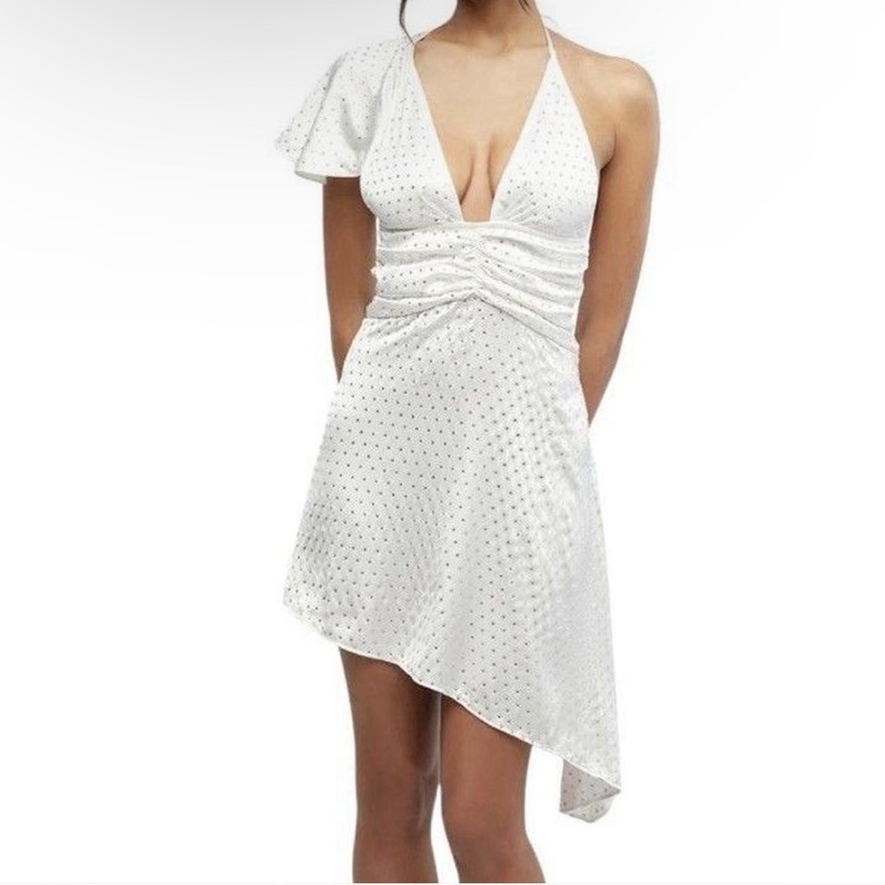 NWT WEWOREWHAT Crystal Asymmetrical Dress in White Size 2